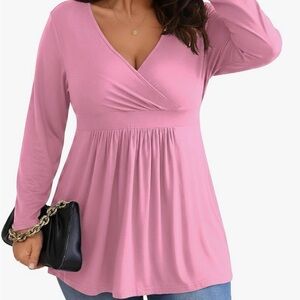V-Neck Wrap Long-Sleeve Top - Pink